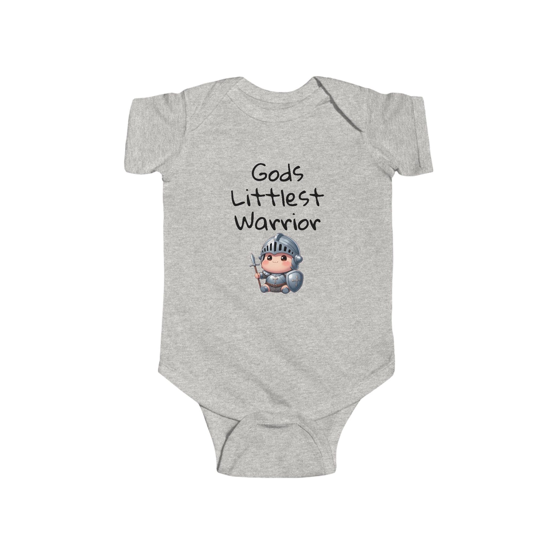 Baby Onesie God's Littlest Warrior Christian Infant Fine Jersey Bodysuit