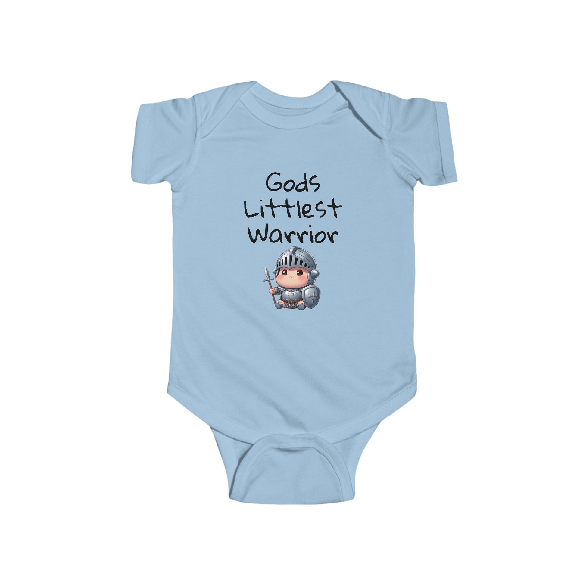 Baby Onesie God's Littlest Warrior Christian Infant Fine Jersey Bodysuit