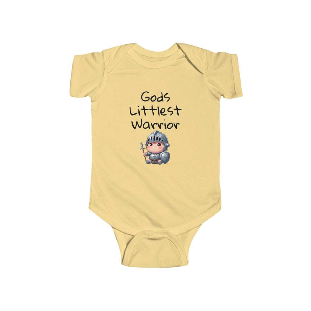 Baby Onesie God's Littlest Warrior Christian Infant Fine Jersey Bodysuit