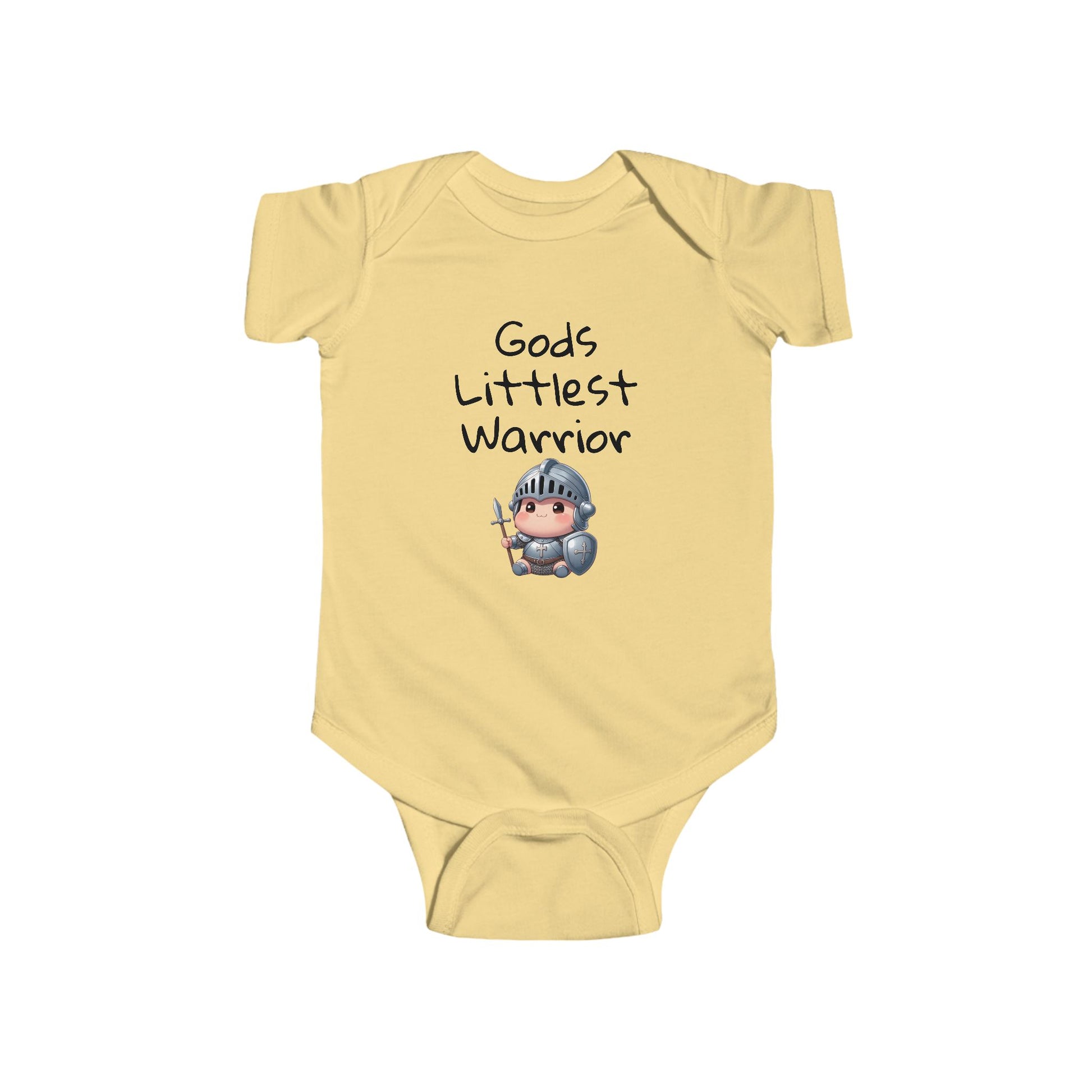 Baby Onesie God's Littlest Warrior Christian Infant Fine Jersey Bodysuit