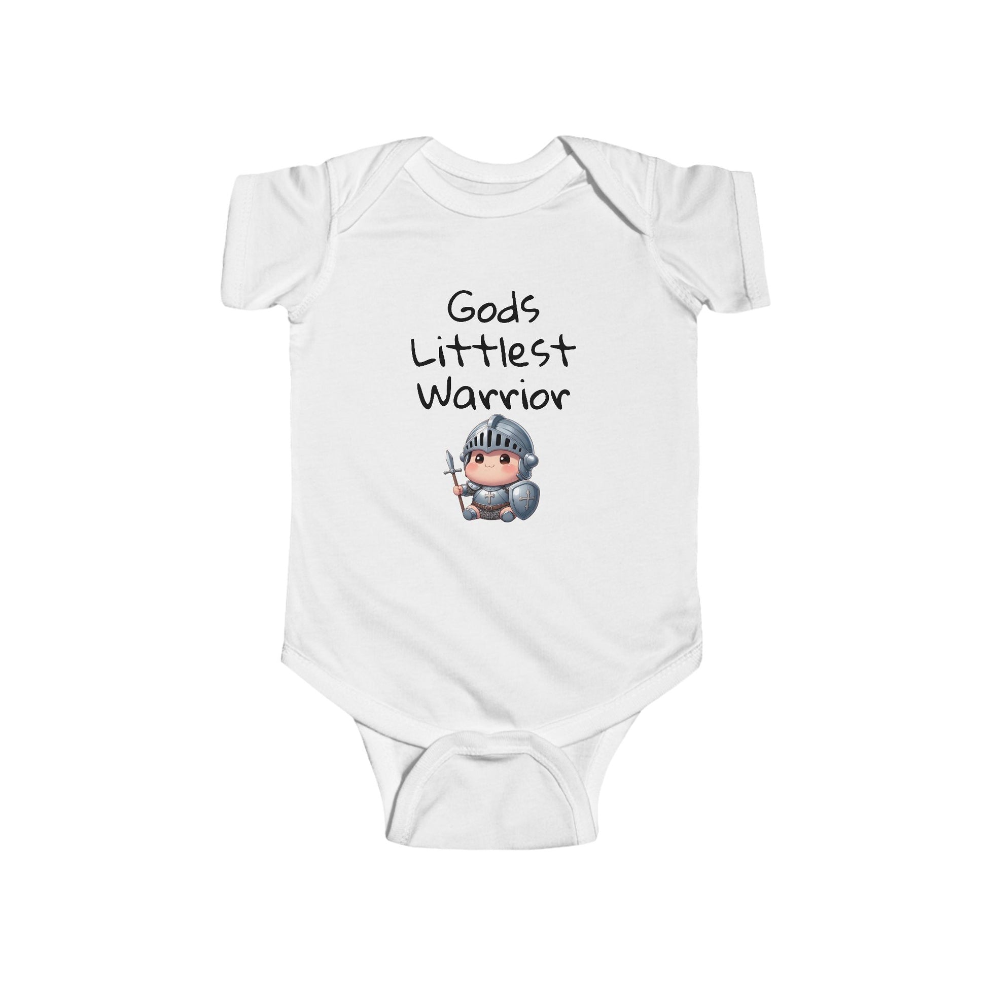 Baby Onesie God's Littlest Warrior Christian Infant Fine Jersey Bodysuit